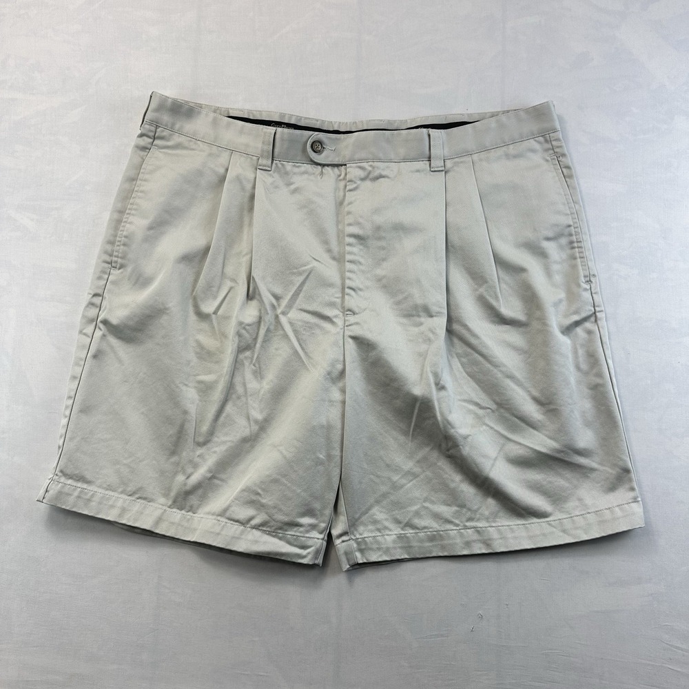 Gary Player Men's Golf Shorts Khaki Beige Pleated 100% Cotton Size 44 Casual